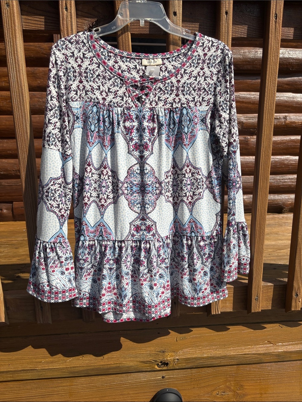 Ladies BOHO Printed Peasant Top in Multicolor Style & Co.